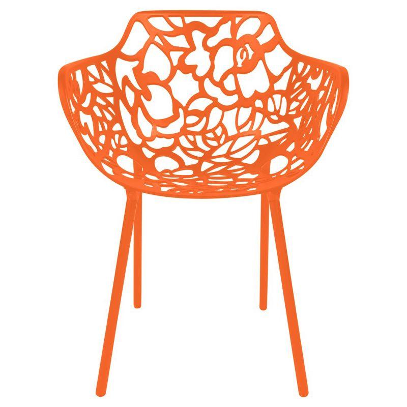 LeisureMod Devon Aluminum Stackable Outdoor Dining Armchair Set of 2, Orange
