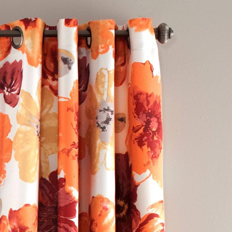 Red and Orange Floral Blackout Grommet Drapes, 52"x84"