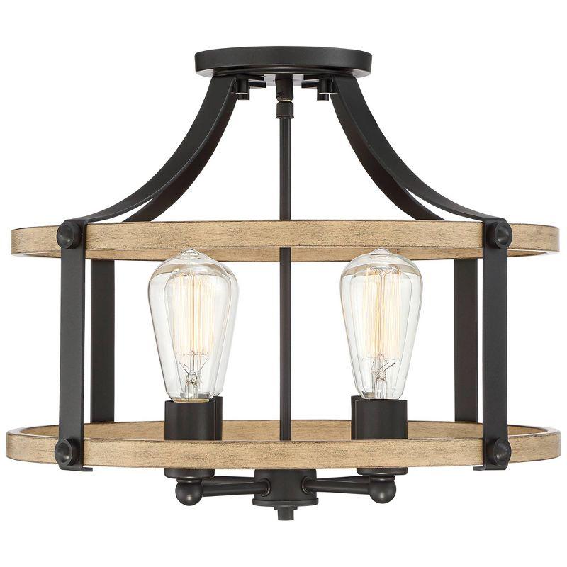 Franklin Iron Works Buford Rustic Farmhouse Ceiling Light Semi Flush Mount Fixture 18" Wide Faux Wood Black 4-Light for Bedroom Kitchen Living Room