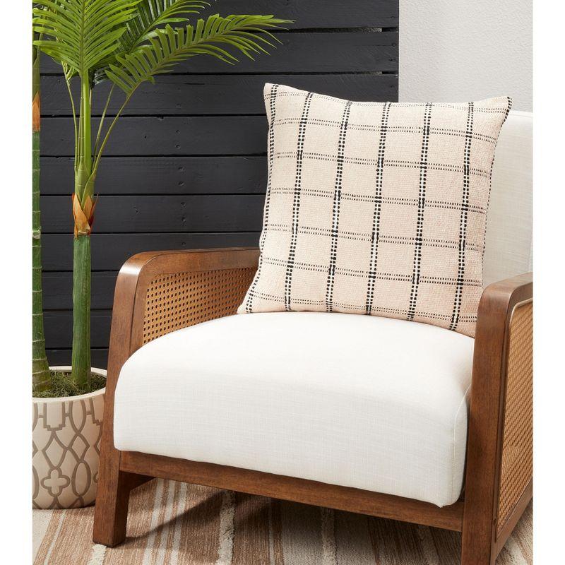 Saro Lifestyle Poly-Filled Checkered Design Throw Pillow, Natural, 20" x 20"