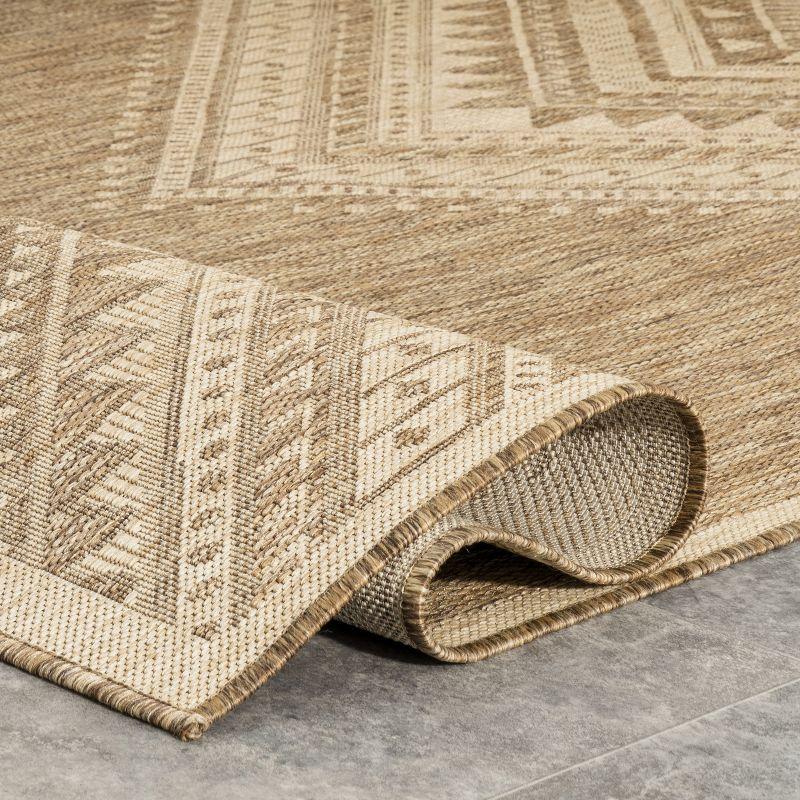 Steelside™ Zac Geometric Indoor/Outdoor Area Rug for Living Room Patio Deck Front Porch Kitchen, Brown/Ivory
