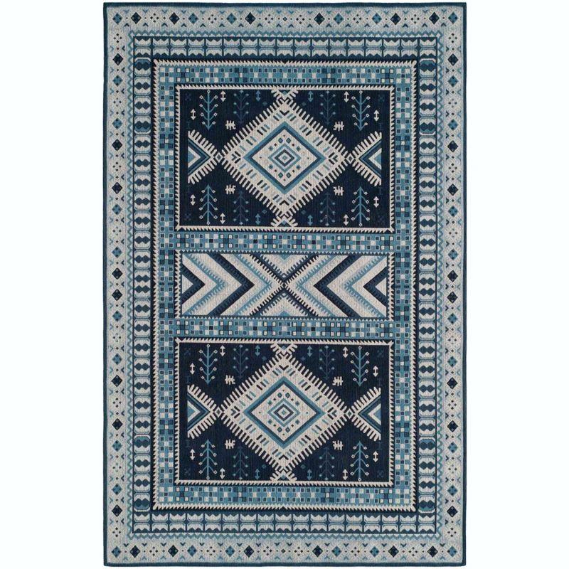 Navy and Light Blue Reversible Flat Woven Rug 5' x 8'