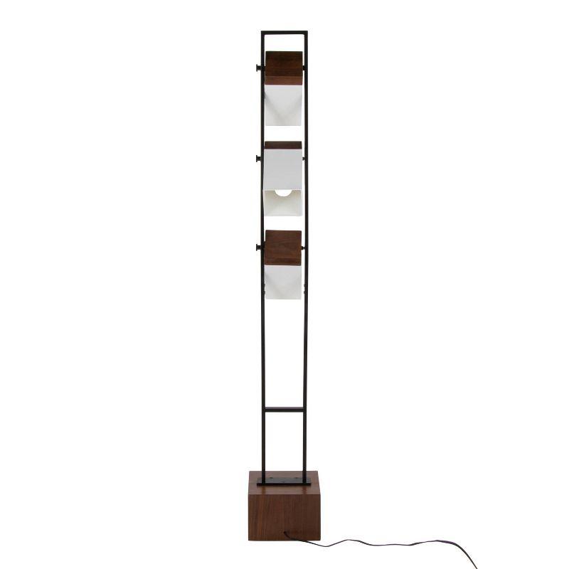 LumiSource Bento 67.5" Contemporary Metal Floor Lamp in Black Metal and Walnut Wood with White Shade: UL Listed, 3-Head, Linen Shade