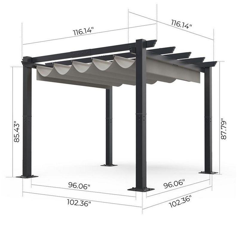 10x13 Ft Outdoor Aluminum Pergola with Upgraded Retractable Canopy, Outdoor Shelter Suitable for Gardens, Backyard, Lawn, Deck - Grey.