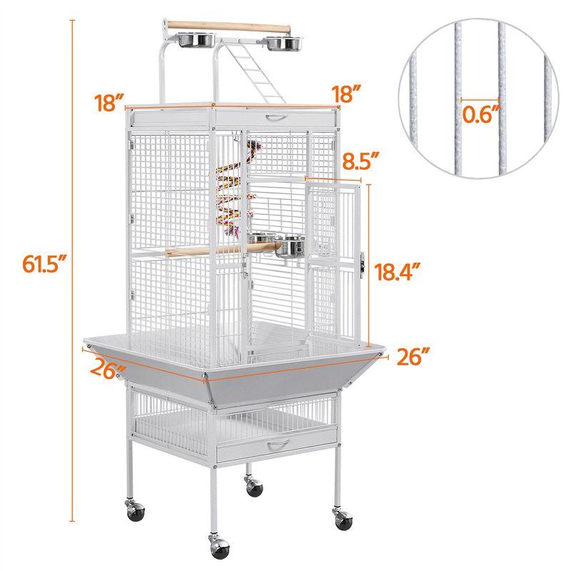 Yaheetech 61.5'' Play Top Parrot Cage Rolling Metal Bird Cage White