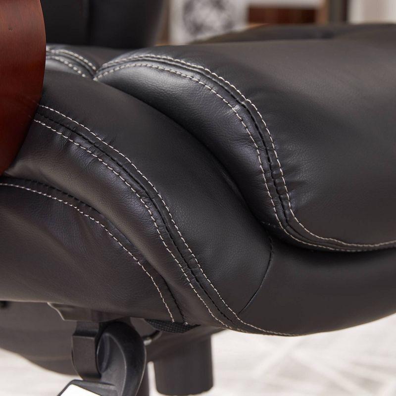 La-Z-Boy La-Z-Boy Bellamy Executive Office Chair with Memory Foam Cushions, Real Wood Arms and Swivel Base, Waterfall Seat Edge, Faux Bonded Leather