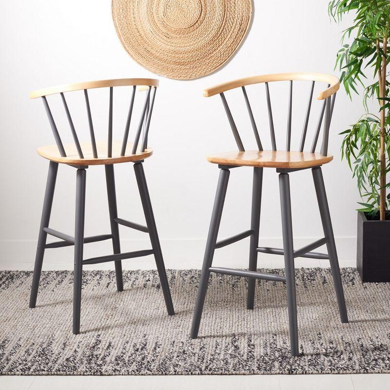 Natural and Grey Windsor Bar Stools with Graduated Legs, Set of 2