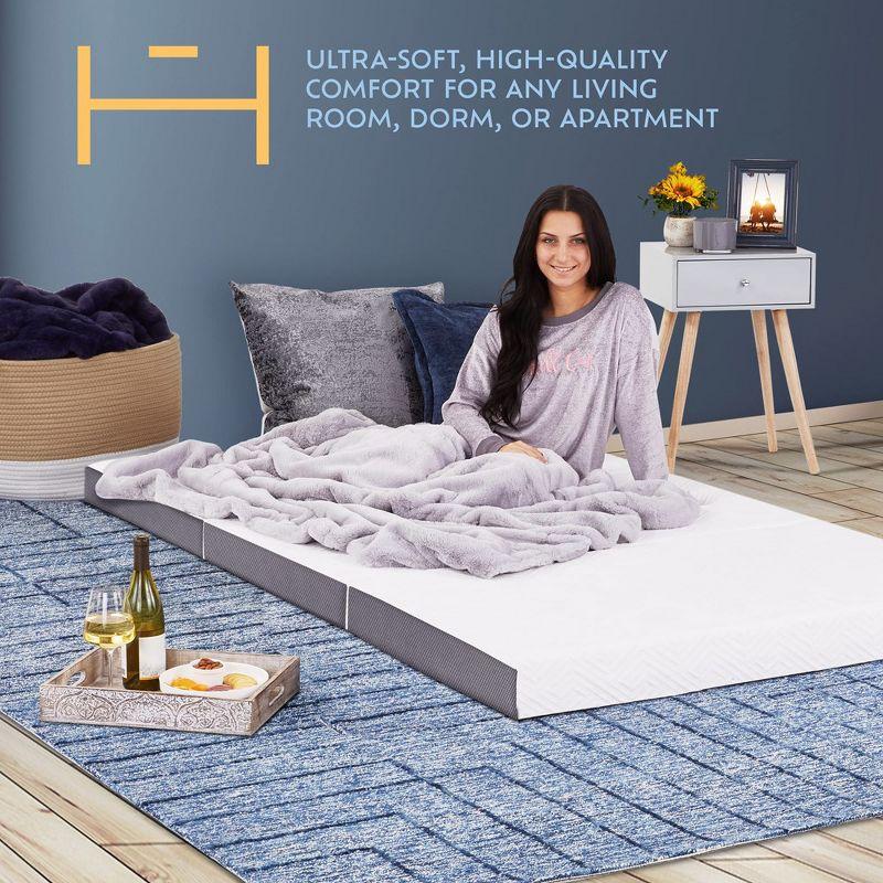 Heyward 4" Trifold Mattress, Tri Fold Memory Foam Foldable Mattress