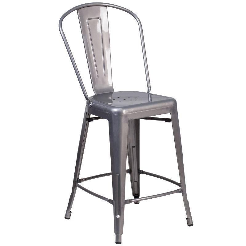 Sleek Gray 24" Counter Height Stool with Powder Coated Metal Frame