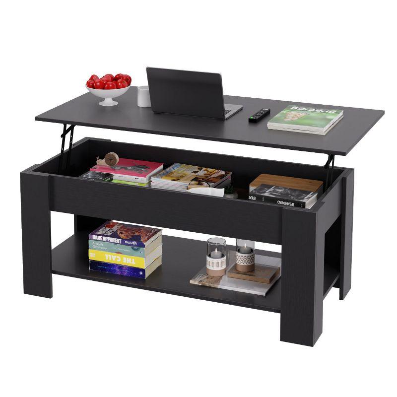 FDW Coffee Table Lift Top Coffee Tables with Hidden Compartment and Storage Shelf Wooden Lift Tabletop Dining Table for Living Room Home (Black)
