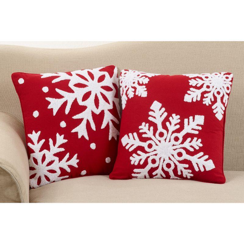 16"x16" Snowflake Poly Blend Down-Filled Square Throw Pillow Red - Saro Lifestyle: Indoor Decorative Cushion, Zippered