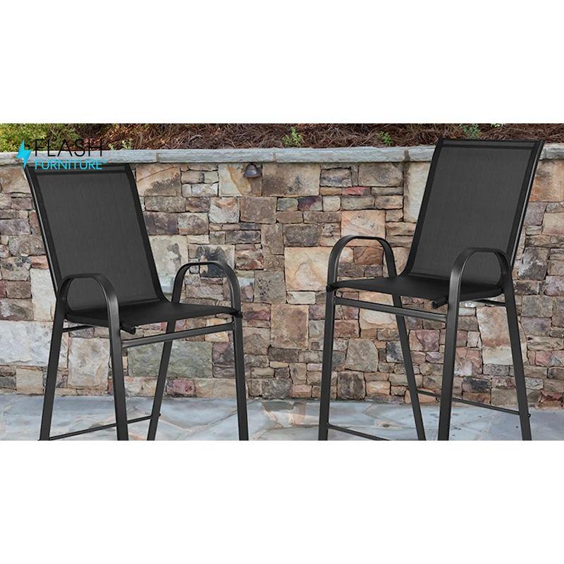 Flash Furniture 2 Pack Brazos Series Black Outdoor Barstool with Flex Comfort Material and Metal Frame