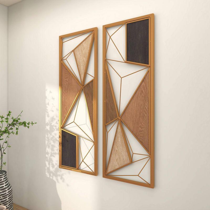 Metal Geometric Brown Wall Decor with Black and Gold Accents Set