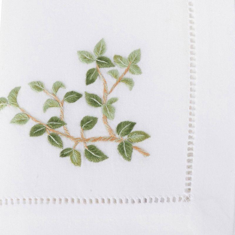 Saro Lifestyle 6pk White Embroidered Oregano Design Napkin 20" : 20x20 Inch Polyester, Machine Washable Cloth Napkins