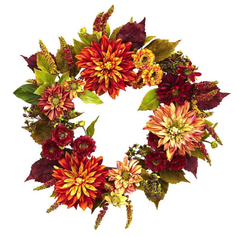 Tiny Autumn Chrysanths and Dahlia Artificial Wreath