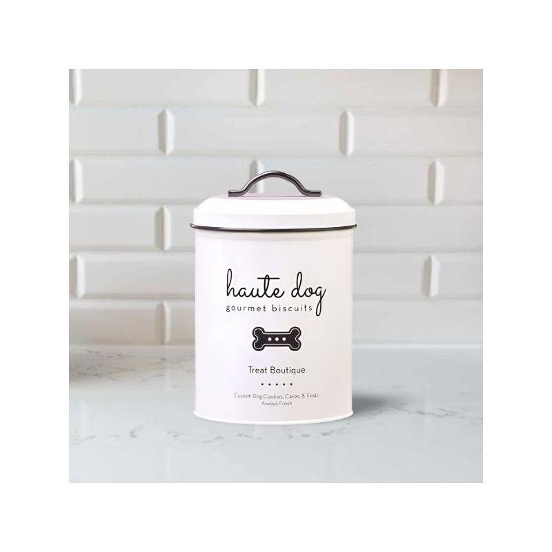 Amici Pet Haute Dog Gourmet Biscuits Metal Storage Canister, 72 oz. , White & Black