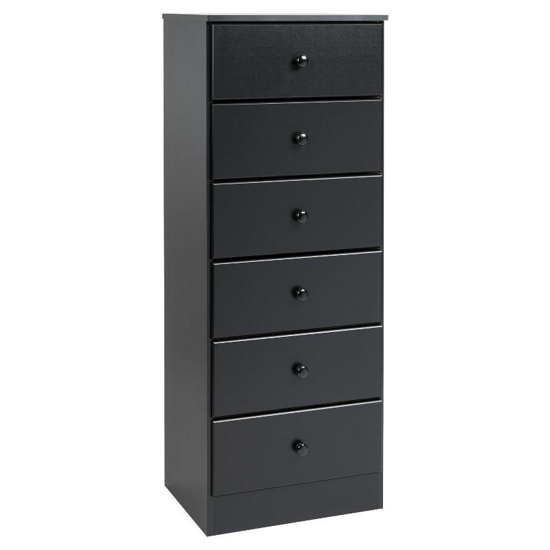 Astrid 6 Drawer Tall Chest Black - Prepac: Space-Saving Vertical Storage for Bedroom