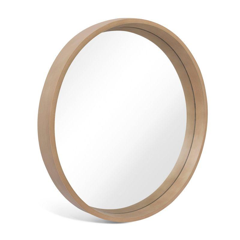 32" Wood Round Mirror Natural - WallBeyond: Pine Frame, Wall Mount, Modern Decor