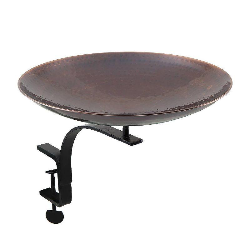 13" Burnt Copper Birdbath, Rail Mount Bracket, Antique Finish, Weather-Resistant - ACHLA Designs: No Assembly, Iron & Steel Construction