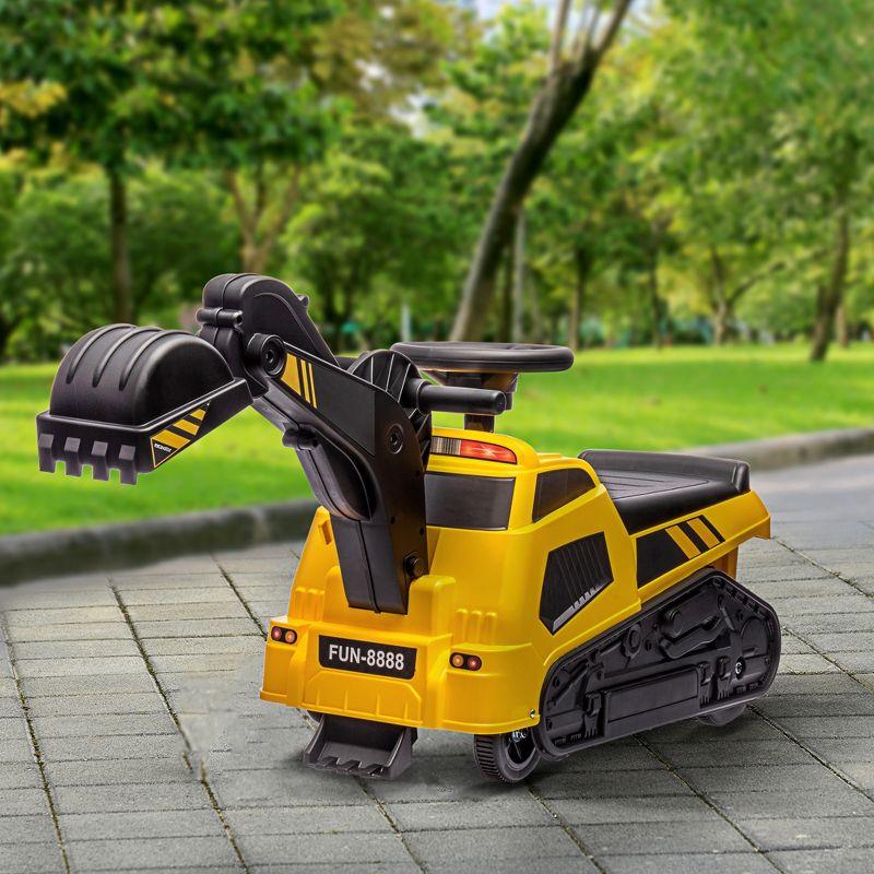 Yellow 3-in-1 Ride-On Excavator Bulldozer with Music