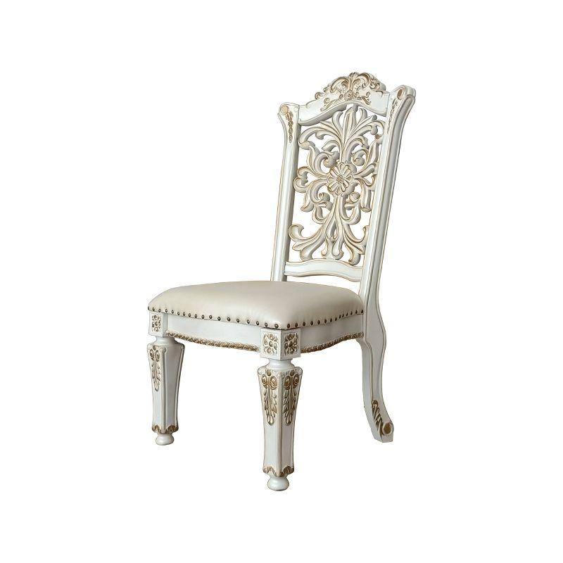 Antique Pearl High Back Wood Side Chair with Floral Motif