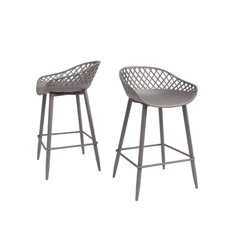 Warm Gray Wood and Metal Low-Back Counter Stools, Set of 2