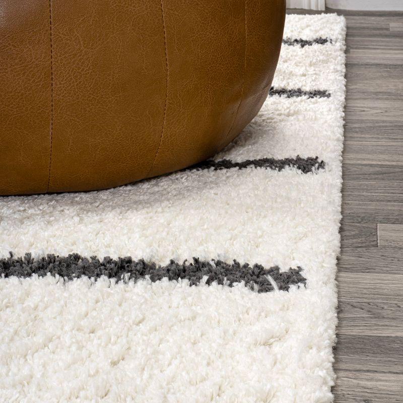 3'x5' Alaro Berber Stripe Shag Area Rug, White/Black - JONATHAN Y