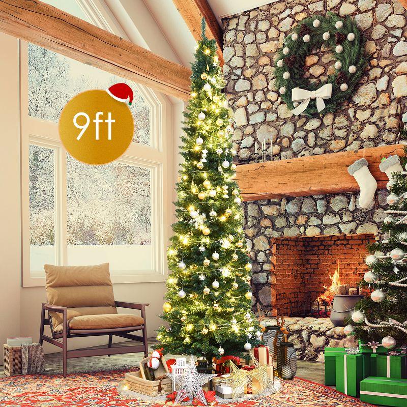 Costway 9Ft PVC Artificial Pencil Christmas Tree Slim Stand Green