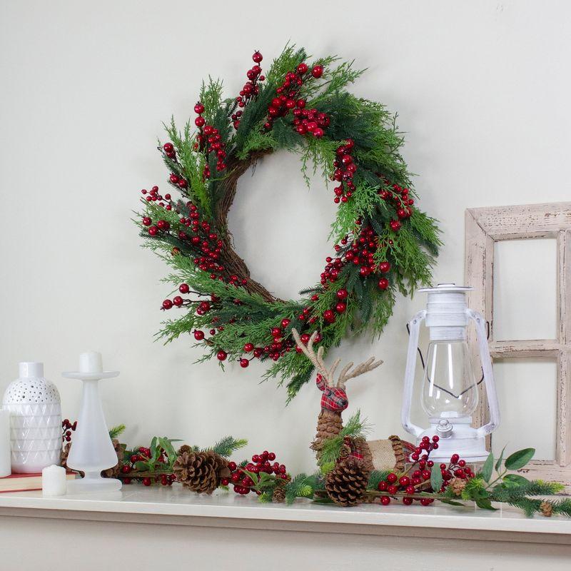 Mixed Pine and Berries Artificial Christmas Wreath - 26 inch Unlit