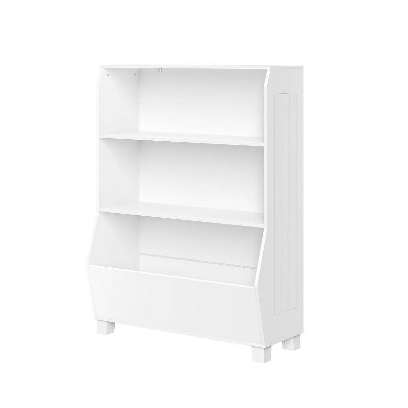 White Adjustable Kids Bookshelf with Toy Storage Bins