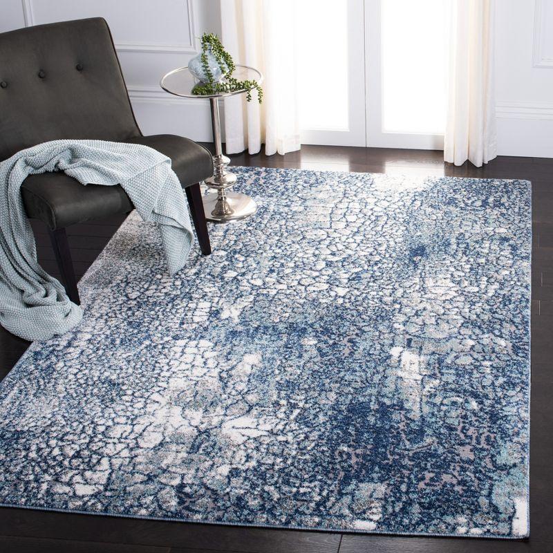 Navy and Gray Abstract Synthetic Rectangular Area Rug