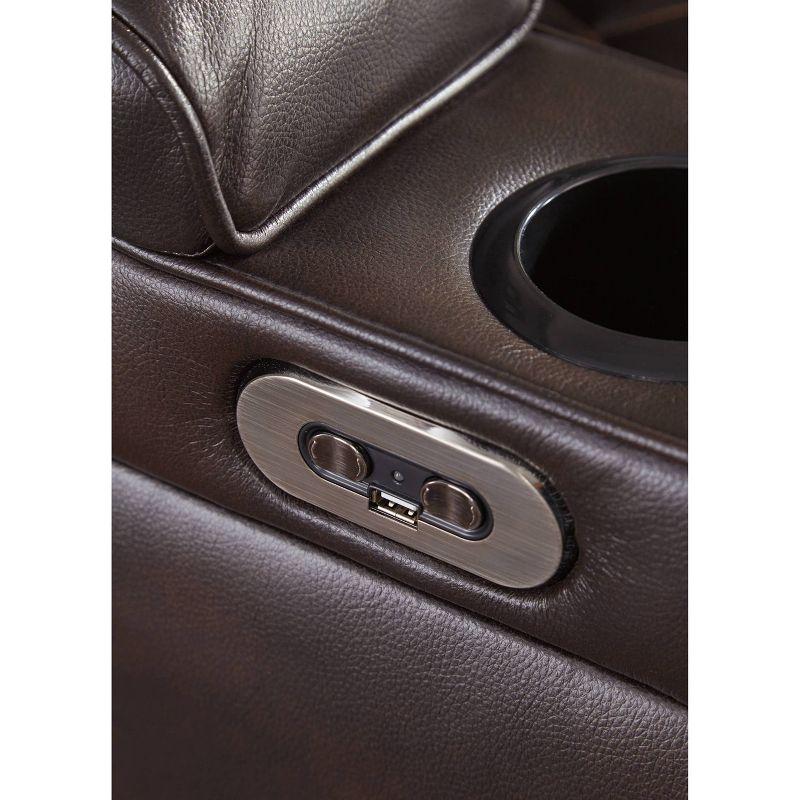 Brown Faux Leather Power Recliner with Adjustable Headrest