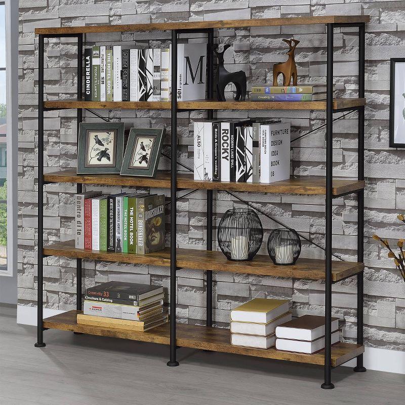 Contemporary 60'' Black and Antique Nutmeg Double Wide Bookcase