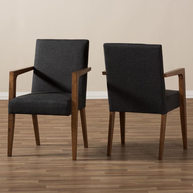 Set of 2 Andrea Mid - Century Modern Upholstered Wooden Armchair - Dark Gray - Baxton Studio