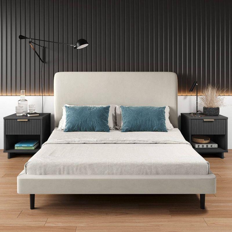 Manhattan Comfort Set of 2 Granville Nightstands with Drawer Dark Gray: UV Painted, Soft Close, Metal Handles