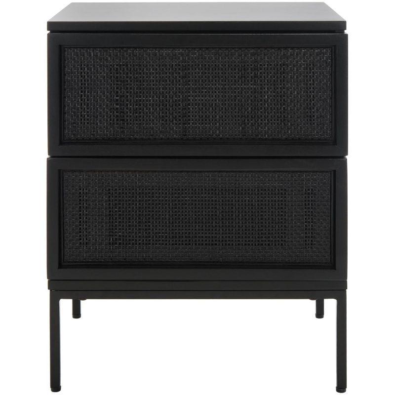 Zadie Black 2-Drawer Rattan Nightstand with Iron Legs