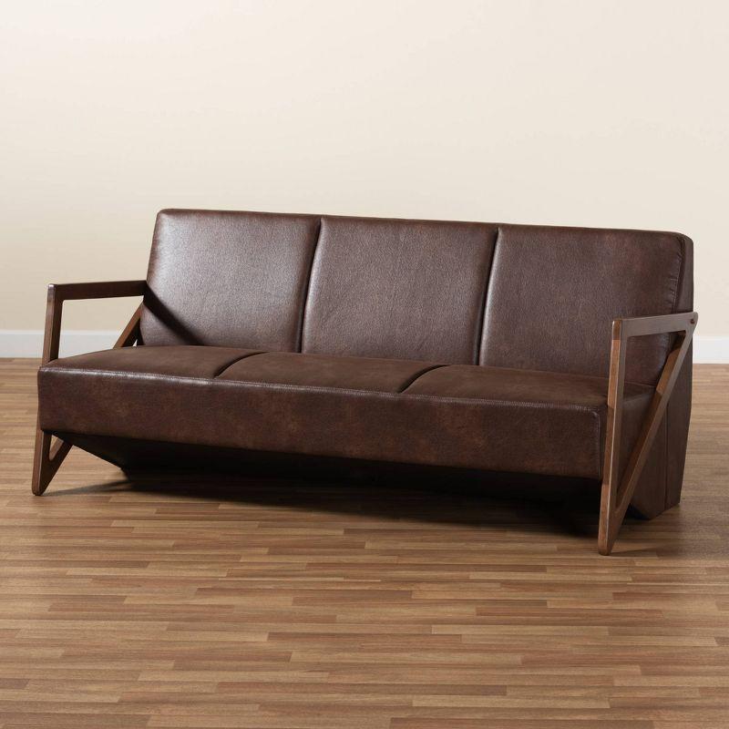 Christa Faux Leather Upholstered Wood Sofa: Mid-Century Modern, Retro Lounge - Baxton Studio