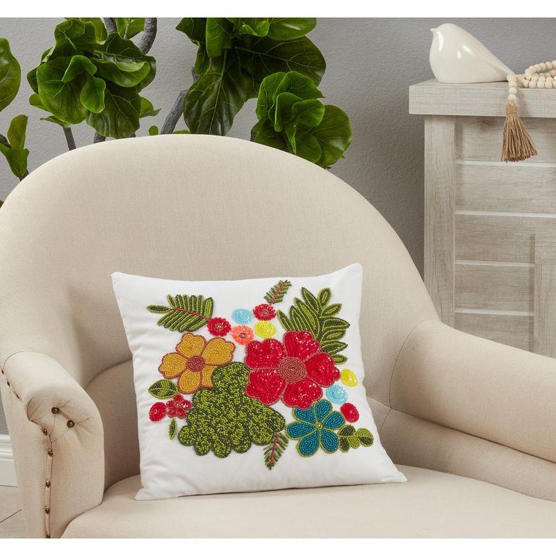 Saro Lifestyle Beaded Flower Pillow - Poly Filled, 16" Square, Multi