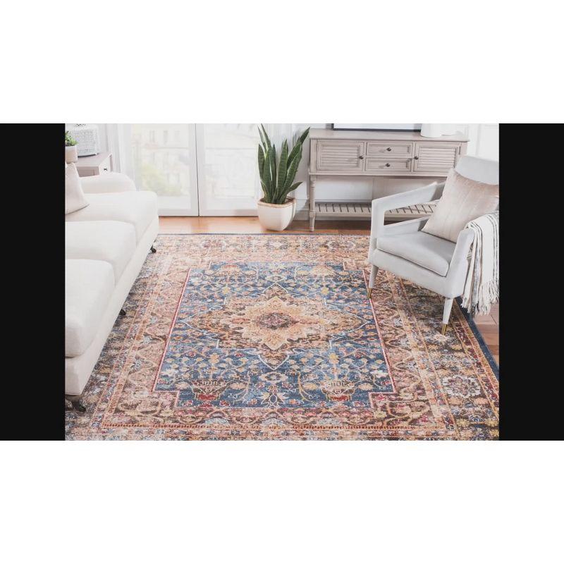 Square Hand-Knotted Blue Bijar Inspired Synthetic Rug