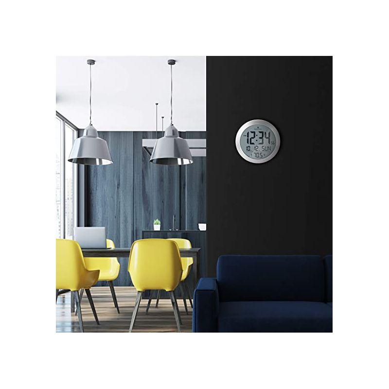 Marathon 10 Inch Round Sleek & Stylish Digital Wall Clock With Date & indoor Temperature