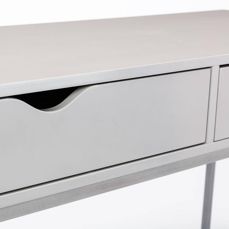 Contemporary Gray Wood Writing Desk with Drawer and Metal Base