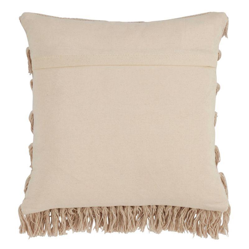 Beige Cotton Woven Fringes Square Throw Pillow