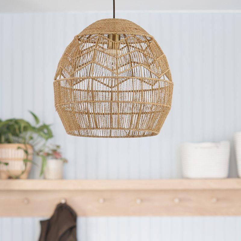 Mistana™ 15.5" Ames Metal and Woven Hemp Rope Hanging Pendant, Brown