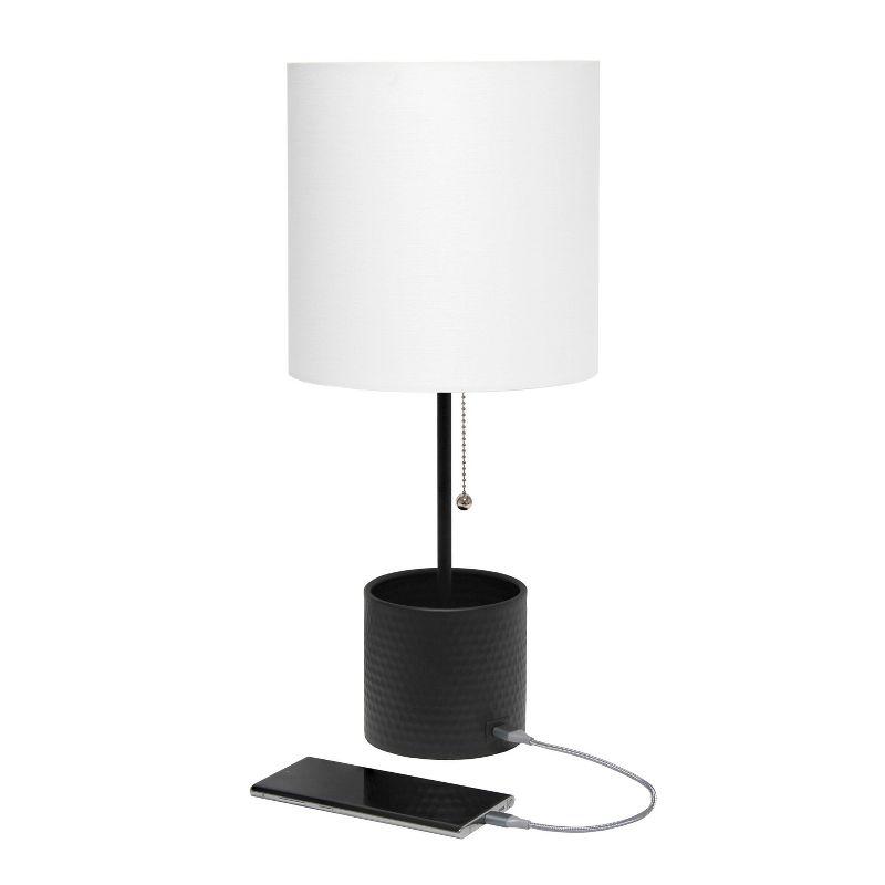 Hammered Metal Organizer Table Lamp with USB Charging Port and Fabric Shade - Simple Designs