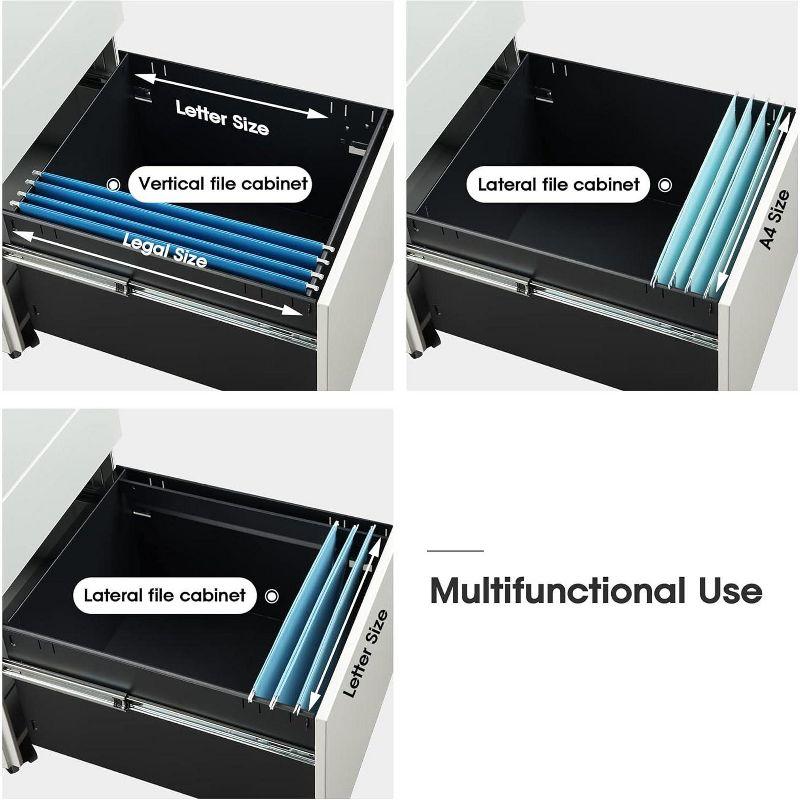 Locking File Cabinet, 3 Drawer Rolling Pedestal Under Desk Office, Fully Assembled Except Casters, White