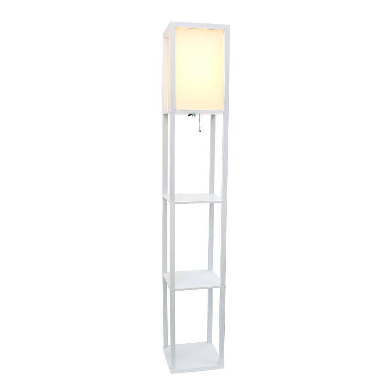 White Rectangular Shelf Floor Lamp with Linen Shade