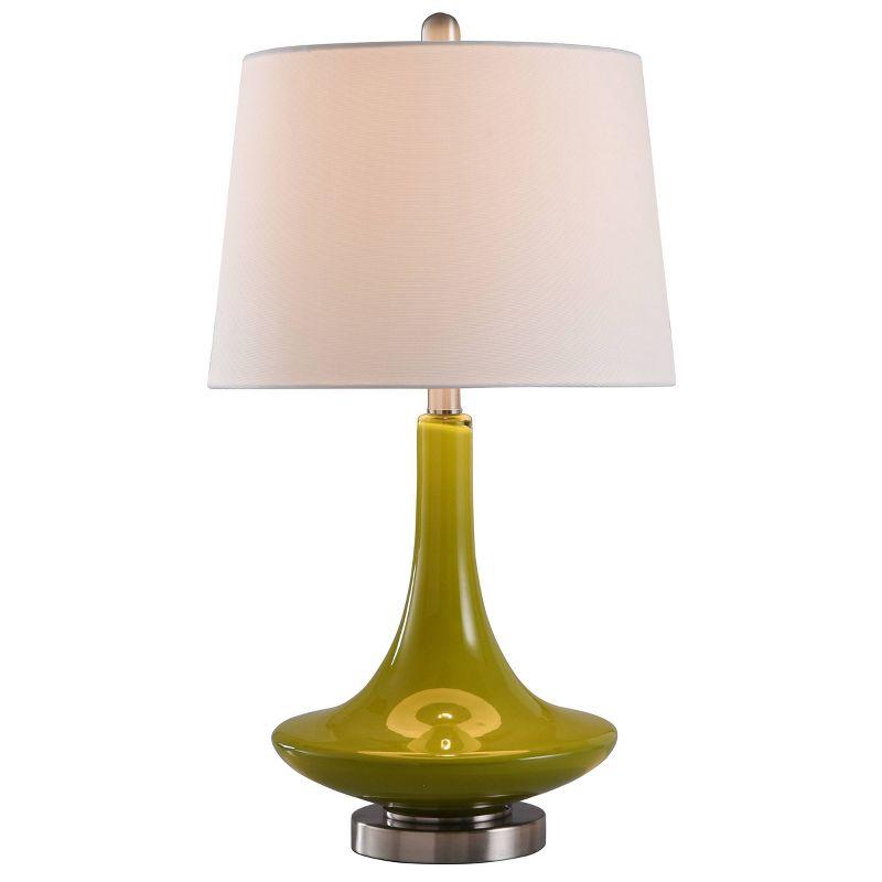 Table Lamp Green Finish with White Hardback Fabric Shade - StyleCraft: Mid-Century Modern, UL Listed, E26 Socket