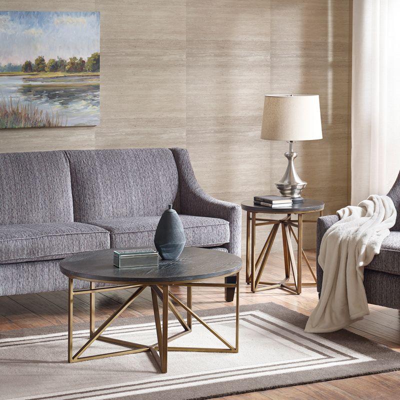 Small Round Dark Wood and Bronze Accent Table