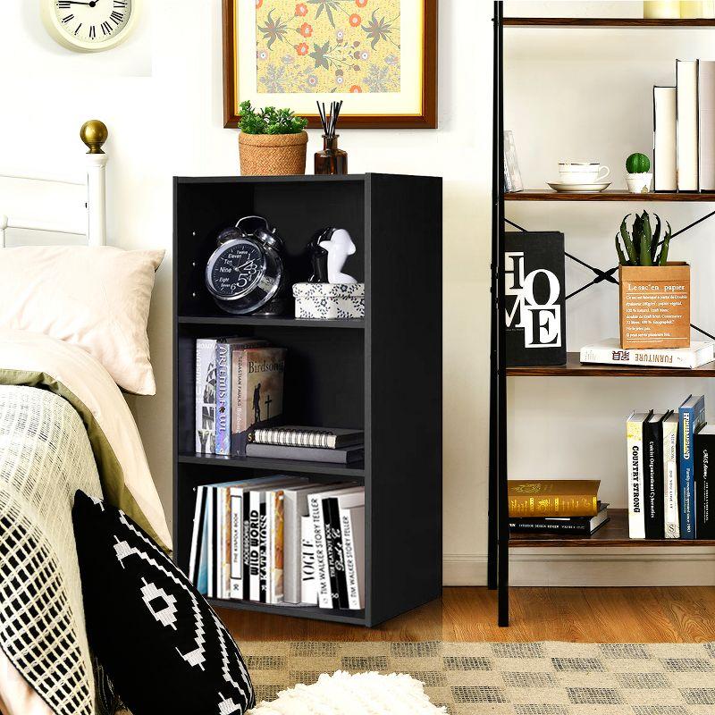 Black MDF Modern 3-Tier Open Shelf Bookcase