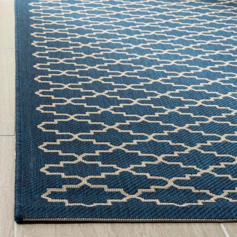 Navy & Beige 4' x 4' Square Reversible Synthetic Area Rug